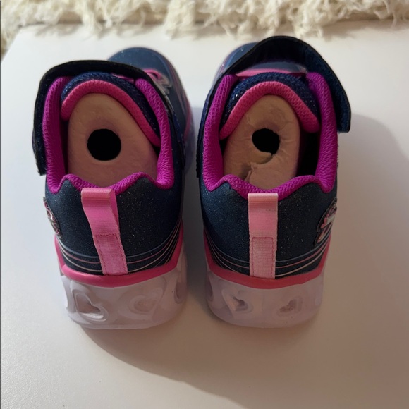 Skechers Heart Lights - Navy and Pink Sneakers - Picture 10 of 15